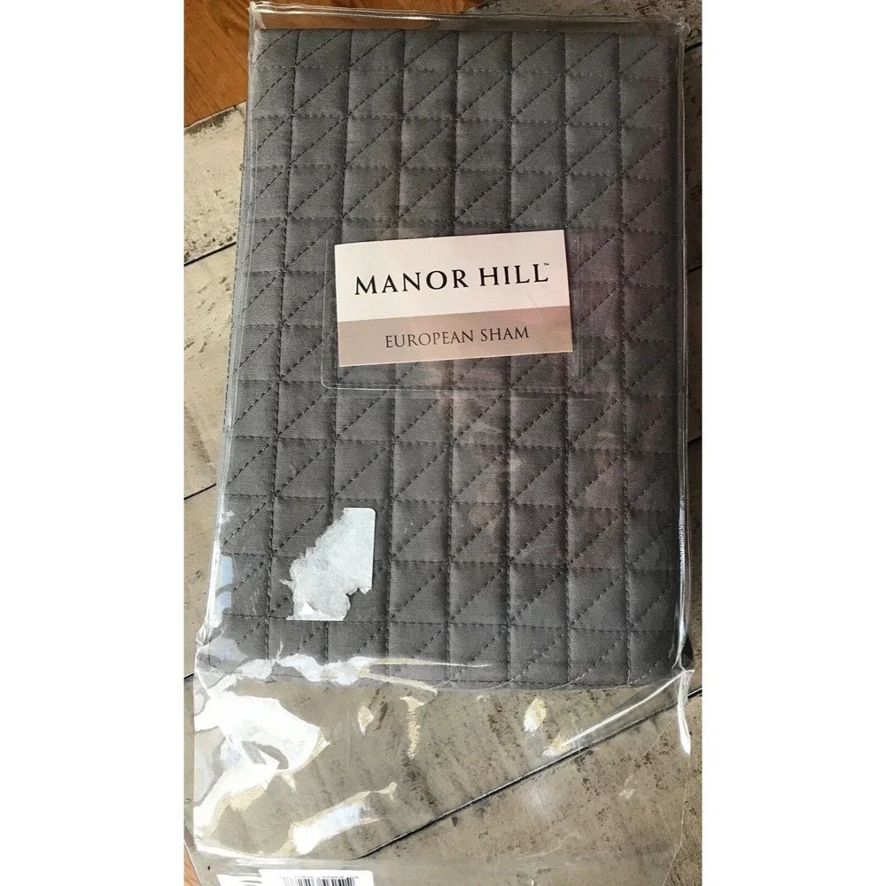 New Manor Hill Ellis Charcoal  Euro Pillow Case 26x 26 Sham  Cotton